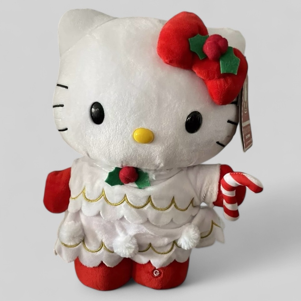 Sanrio HELLO KITTY SIDE STEPPER CANDY WHITE DRESS 12" Christmas Plush By Gemmy